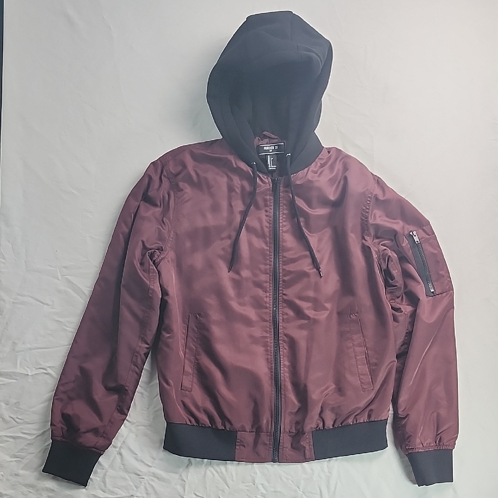 Forever 21 Burgundy and Black Hooded Jacket